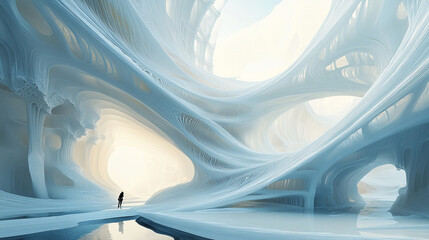 White abstract structure of futuristic design surface technology concept 3d render illustration