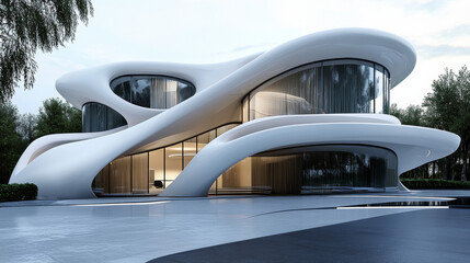 Obraz premium white futuristic architecture technology concept building 3d render illustration