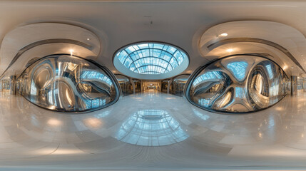 360 full degree spherical panorama environment map of abstract building interior 3d render illustration hdr hdri