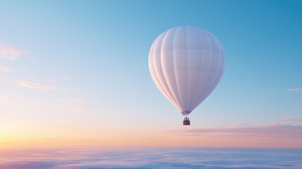 Fototapeta premium White hot air balloon over clouds at sunrise, adventure travel
