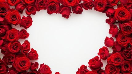 heart frame made of red roses on white background romantic love floral decoration