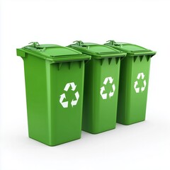 Green recycling bins promoting environmental sustainability and waste sorting