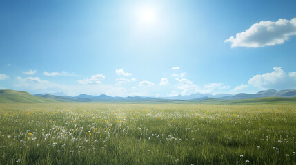 Endless plains under blue sky 3d render illustration. 3D Illustration