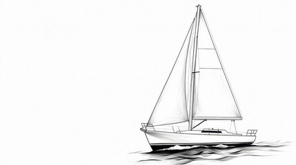 simple black and white illustration of sailboat on calm waters, showcasing its elegant design and sails