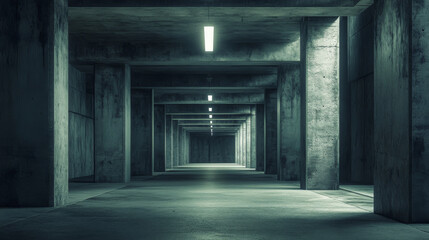 Fototapeta premium dark empty concrete hallway with big columns abstract hall 3d render illustration