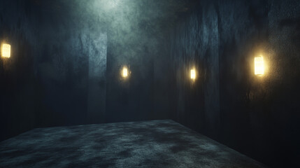 Dark Room With Multiple Wall Lights 360 panorama vr environment map. 3D Illustration
