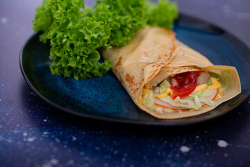 Complete homemade breakfast with American pancakes, brunch, bacon and hash browns