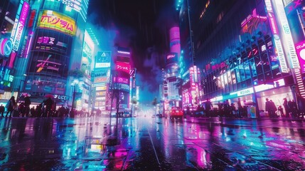 Cyberpunk Street Scene Neon Lights And Augmented Reality