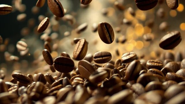 Super Slow-Motion Footage of Flying Coffee Beans in Motion. 4K AI Video
