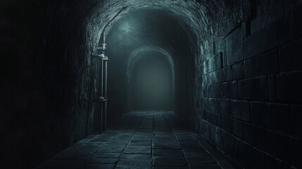 Obraz premium Dark tunnel with light at the end 3d render illustration. 3D Illustration