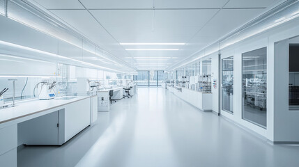 Fototapeta premium empty white production hall laboratory science lab technology 3d render illustration