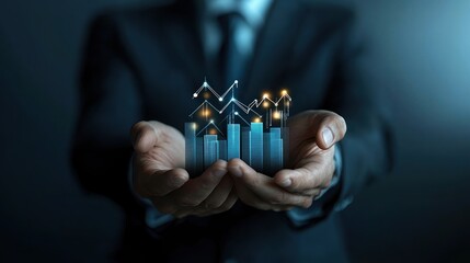 Businessman shows innovative strategies for digital financial growth and success