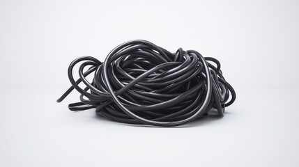 Cluster of black wires arranged in a white backgroun 3d render illustration. 3D Illustration