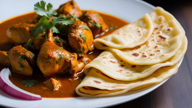"Flaky Parotta with Spicy Chicken Curry Delight"