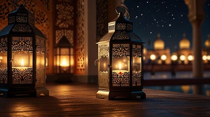 Beautiful ramadan elegant hanging lanterns background mosque background. Muslim holy month Ramadan Kareem