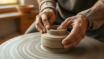 a person making a vase on a pottery wheel