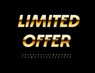 Vector Chic Promo Limited Offer. Cool Italic Font. Luxury Gold Alphabet Letters and Numbers set