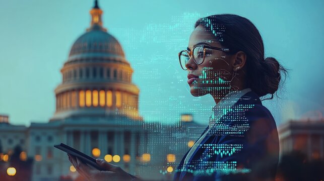 Woman analyzes data for digital transformation in government sector at Capitol