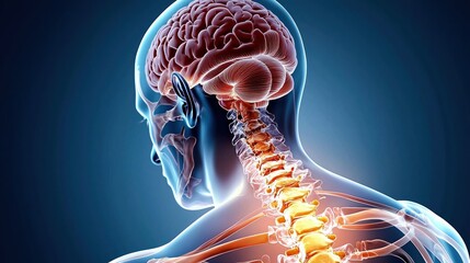 Detailed 3D illustration showcasing human anatomy with brain and spine emphasis