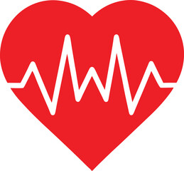 heart with ECG line vector Icon for health and wellness, Heartbeat / heart beat pulse flat icon