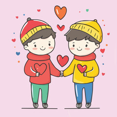 Illustrations of cute couple love in Valentine's festival LGBTQ Concept