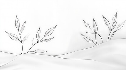 Obraz premium Minimalist Line Art Depicting Two Simple Leaf Branches