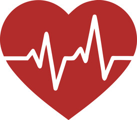 heart with ECG line vector Icon for health and wellness, Heartbeat / heart beat pulse flat icon