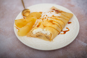 Pancakes with apples and cottage cheese