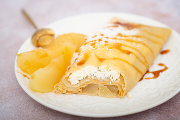 Pancakes with apples and cottage cheese