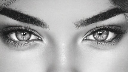 Fototapeta premium Woman's eyes, close-up, monochrome, beauty, studio, lashes, background blurred, cosmetics