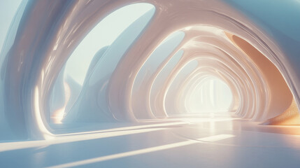 Obraz premium abstract white futuristic environment with archways 3d render illustration. 3D Illustration