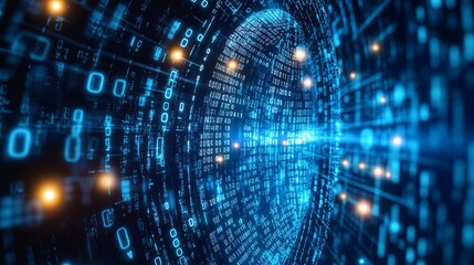 Fototapeta premium Abstract Digital Data Stream Binary Code Sphere Futuristic Technology Background