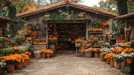 Autumnal Flower Shop in Rustic Setting