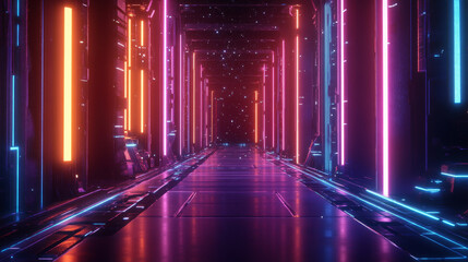 Futuristic Neon Light Space 3d render. 3D Illustration