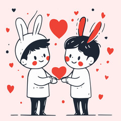 Illustrations of cute couple love in Valentine's festival LGBTQ Concept