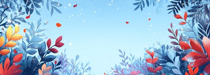 Frozen leaves and flowers cartoon drawing style composition background