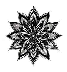 Intricate Black and White Mandala Design Ornate Floral Pattern Symmetrical Flower Illustration