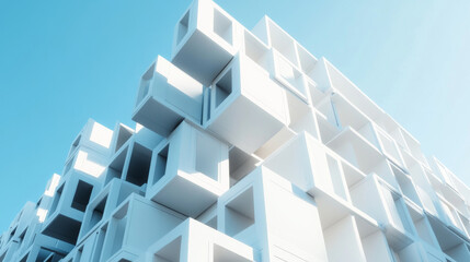 abstact white modern architecture background with white cubes 3d illustration render