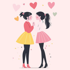 Illustrations of cute couple love in Valentine's festival LGBTQ Concept