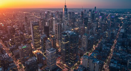 Stunning Aerial View of Cityscape at Sunset