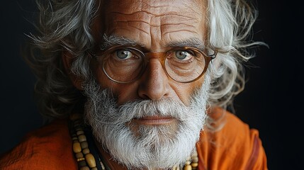 Intense Gaze: A Portrait of a Bearded Elder in Warm Hues
