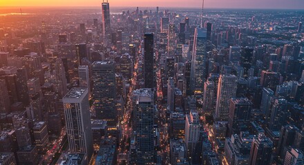 Stunning Aerial View of Nyc Skyline at Sunset