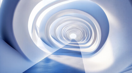 Fototapeta premium Abstract white and blue twisted corridor 3d render