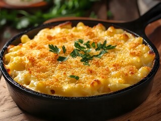 Mouthwatering Mac and Cheese in a Cast Iron Skillet with Golden Crispy Topping