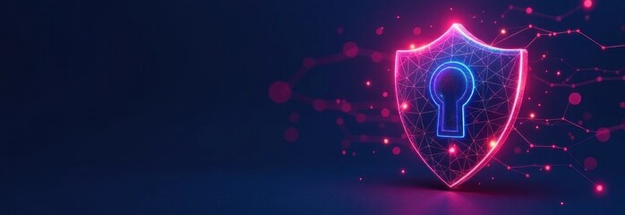 Glowing shield protecting keyhole symbolizing digital security in cyberspace