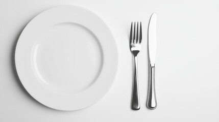 Empty plate, fork and knife - isolated over white 3d render illustration