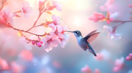 Hummingbird sipping nectar composition background