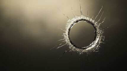 Bullet Hole in Glass with Radiating Cracks