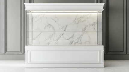 Minimalistic white showcase with empty space in old marble style 3d illustration render
