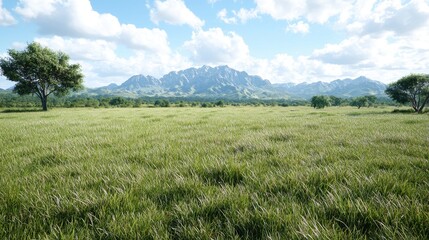 Fototapeta premium Sunny meadow, mountain backdrop, idyllic landscape, nature scene, travel poster